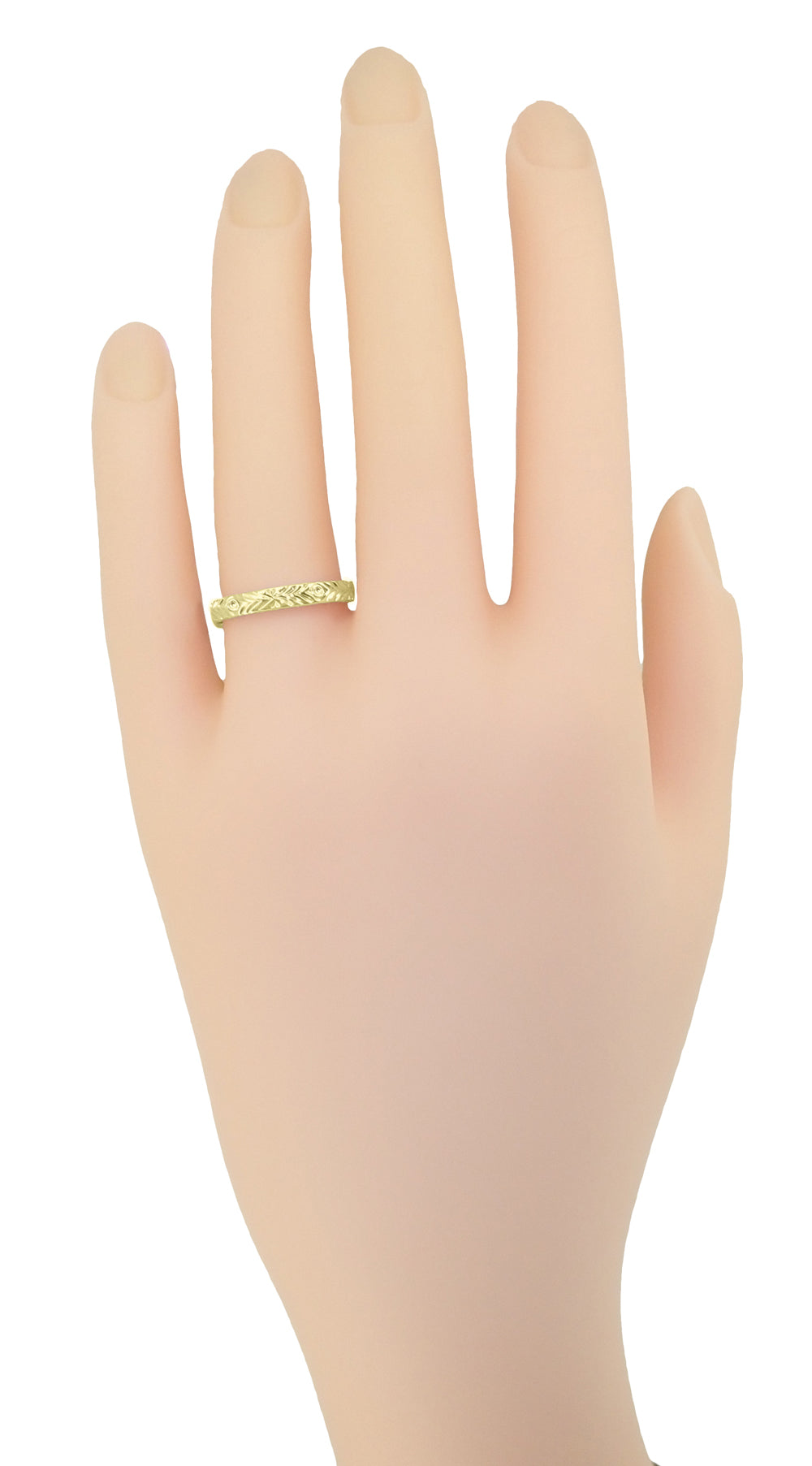 Mardi Gras 1950's Vintage Reissue Yellow Gold Three Sided Sculptural Wedding Band - 3mm Wide - Item: R624Y10 - Image: 3