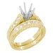Yellow Gold Art Deco Engraved Scrolls Round 1 Carat Diamond Engagement Ring Setting and Matching Wedding Ring - 14K or 18K