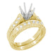 Yellow Gold Art Deco Engraved Scrolls Round 1 Carat Diamond Engagement Ring Setting and Matching Wedding Ring - 14K or 18K