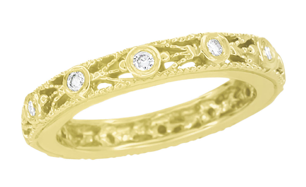 Yellow Gold Windemere Art Deco Filigree Eternity Diamond Wedding Band - Size 6.5