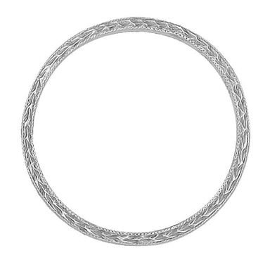Art Deco Hand Engraved Very Thin Wheat Wedding Band in 14 Karat White Gold - alternate view