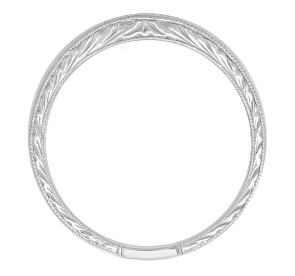 Art Deco Gently Curved Engraved Wheat Diamond Wedding Band in White Gold - Item: R635D-LC - Image: 4