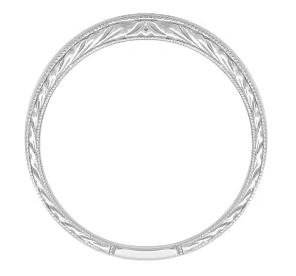 Platinum Art Deco Curved Engraved Wheat Diamond Wedding Band - Item: R635PD-LC - Image: 4
