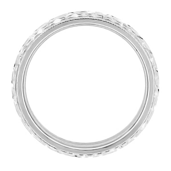 Art Deco 4mm Wide Carved Wheat Platinum Wedding Ring  - Hand Engraved - Item: R636P - Image: 3