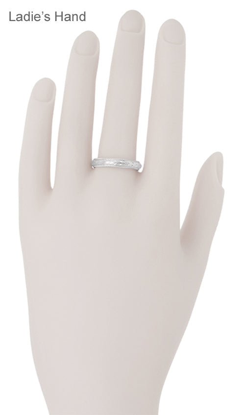 Art Deco 4mm Wide Carved Wheat Platinum Wedding Ring  - Hand Engraved - Item: R636P - Image: 5