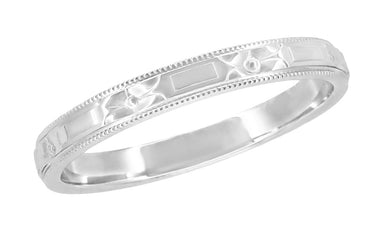 Floral Engraved Antique White Gold Wedding Ring Circa 1920s Art Deco - R638