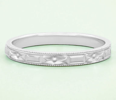 Art Deco Flowers and Bars Wedding Ring in White Gold - alternate view