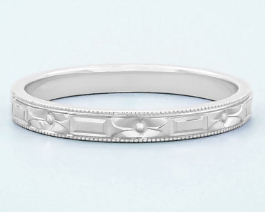 1920's Art Deco Flowers and Bars Platinum Wedding Ring - alternate view