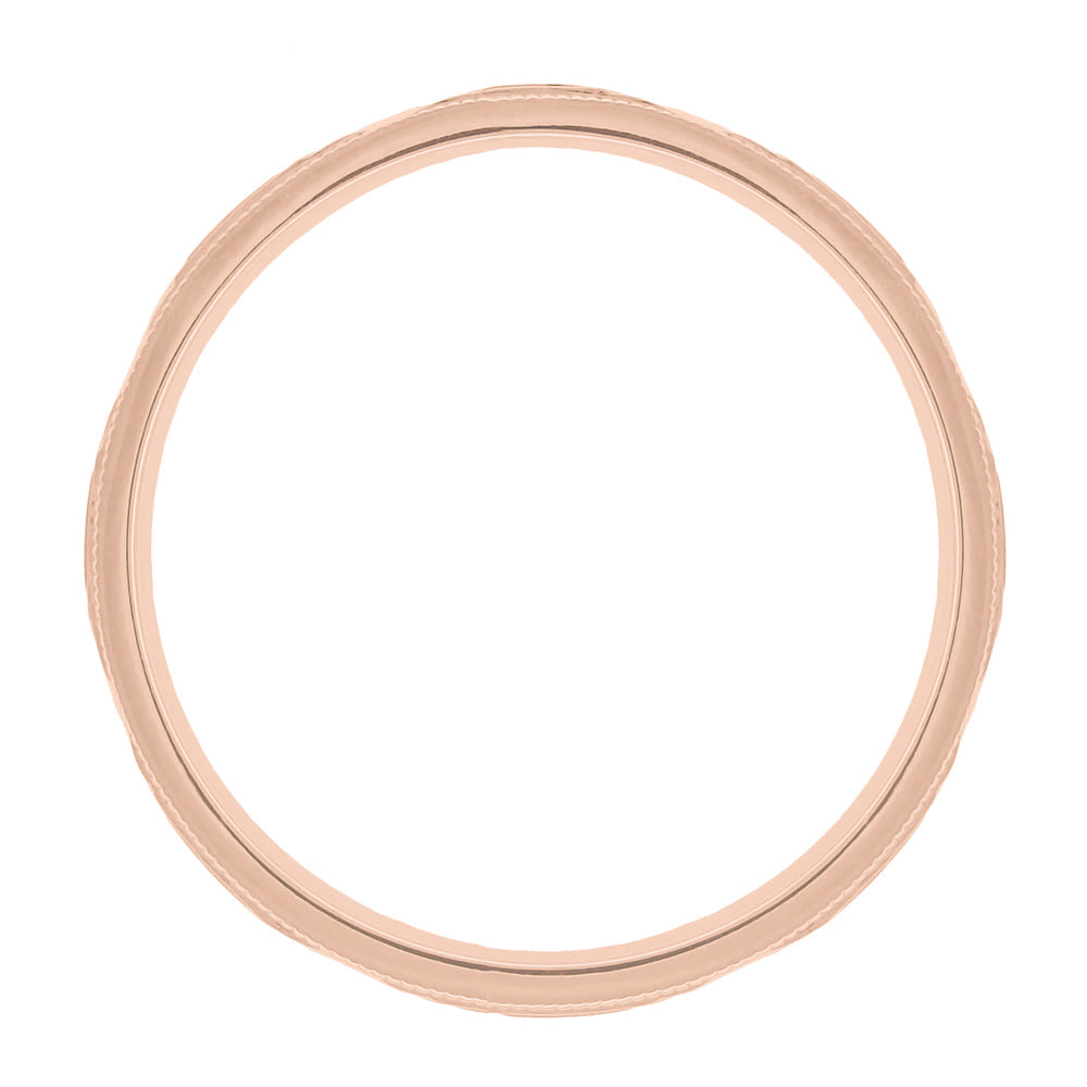 Side of Vintage Art Deco Rose Gold Wedding Band With Carved Flowers R638R