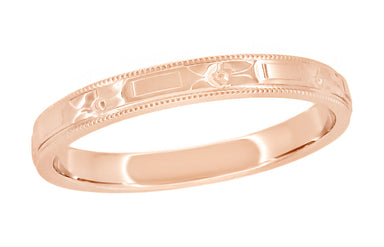 Art Deco Embossed Antique Rose Gold Wedding Ring 2.5mm Wide R638R