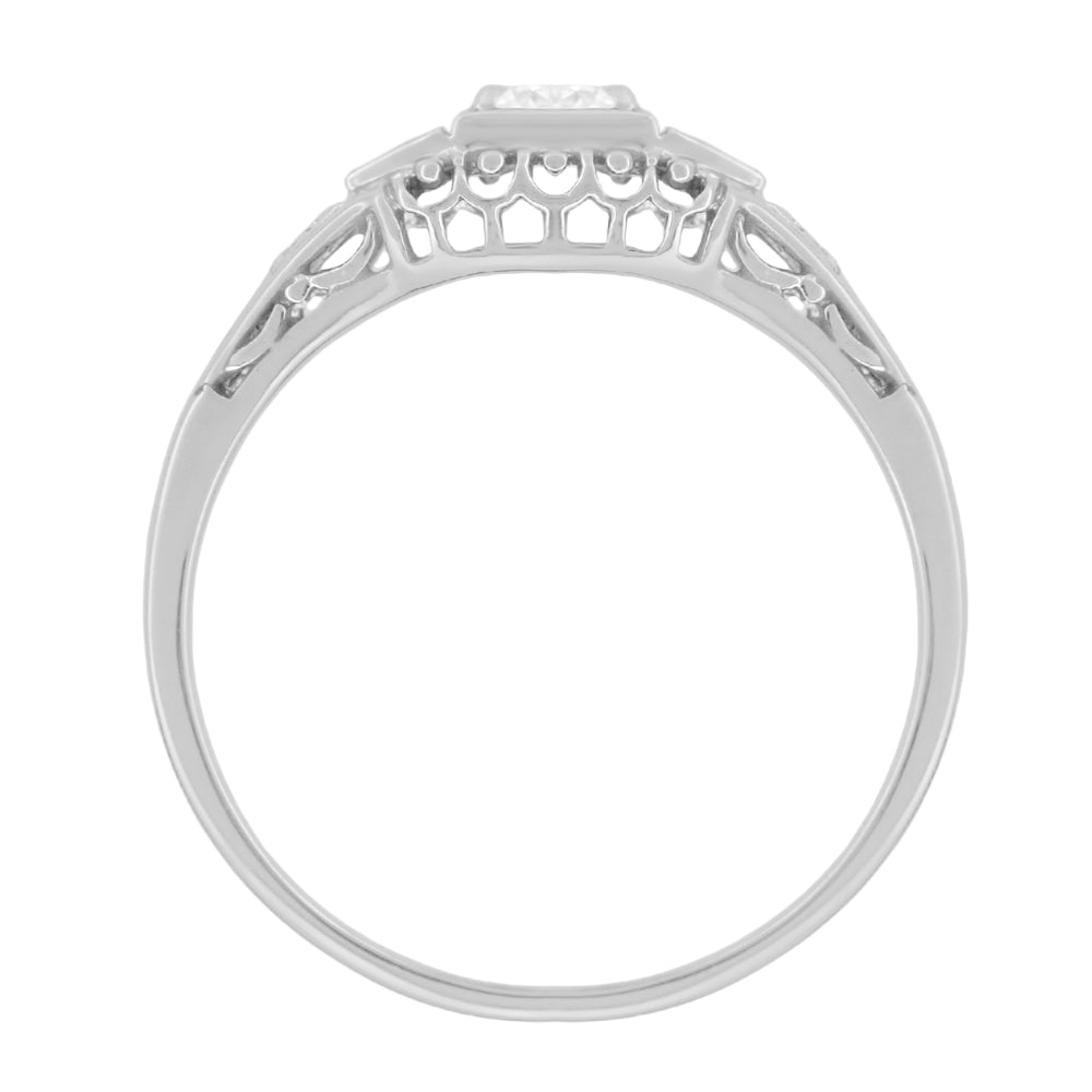 Dainty Art Deco Filigree Diamond Engagement Ring in 14 Karat White Gold - Item: R640 - Image: 2
