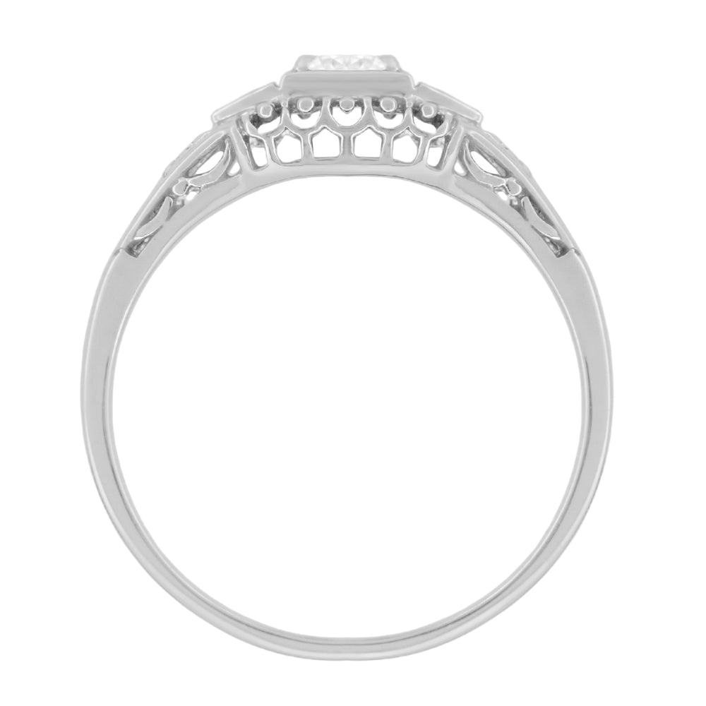 Art Deco Filigree 1/4 Carat Natural Diamond Platinum Engagement Ring - Low Profile - Item: R640P - Image: 2