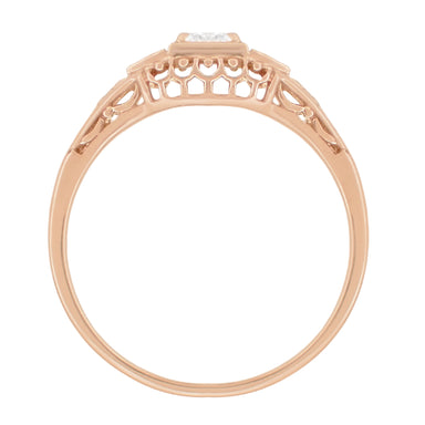 Art Deco Filigree Diamond Engagement Ring in 14 Karat Rose ( Pink ) Gold - alternate view