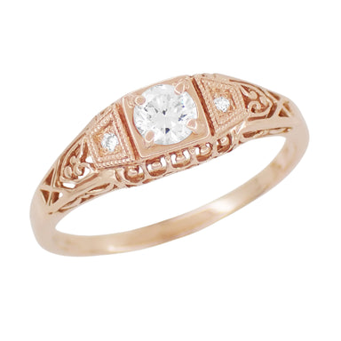 Art Deco Filigree Diamond Engagement Ring in 14 Karat Rose ( Pink ) Gold