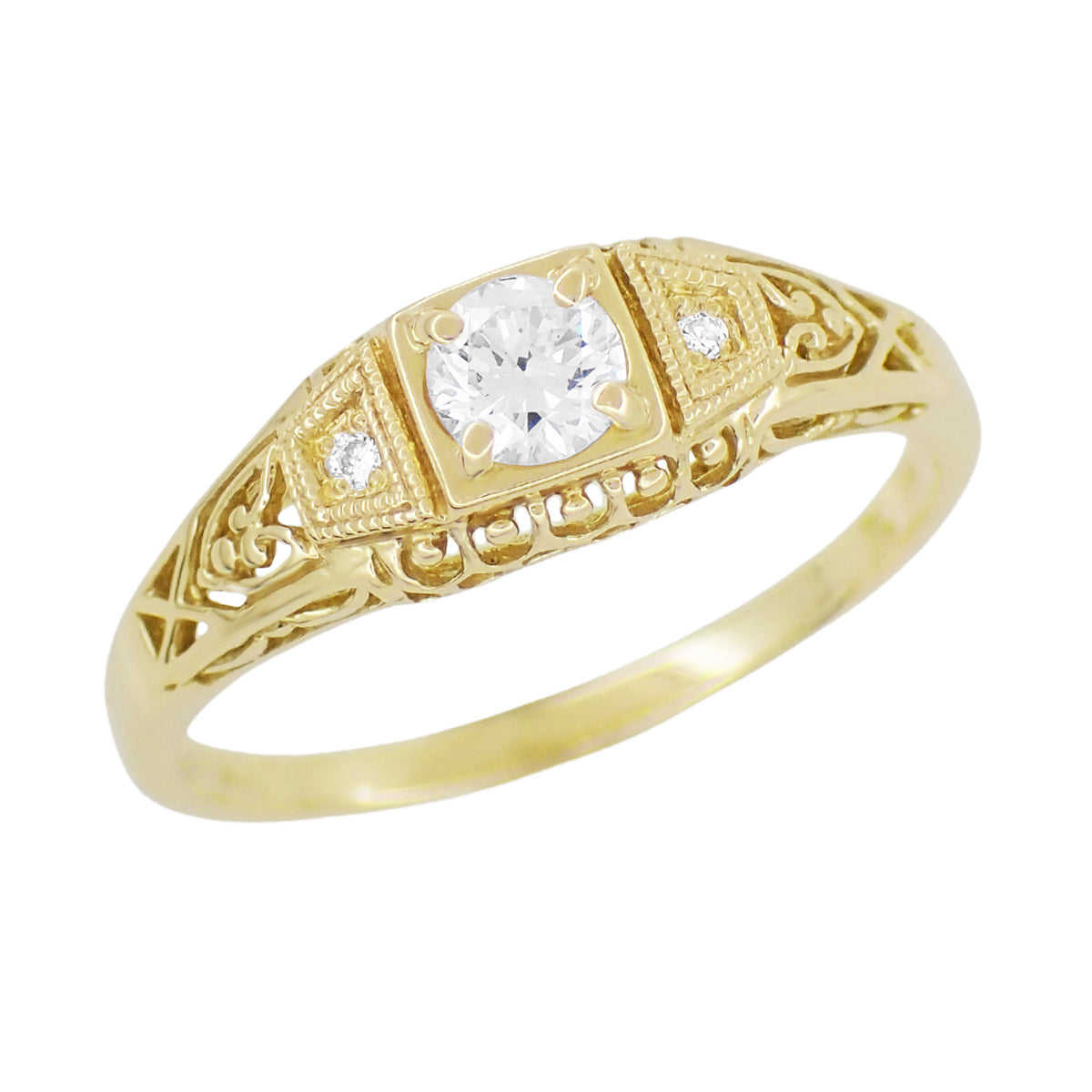 Art Deco Yellow Gold Filigree Vintage 1/4 Ct Diamond Engagement Ring —  Antique Jewelry Mall, image size:1200x1200