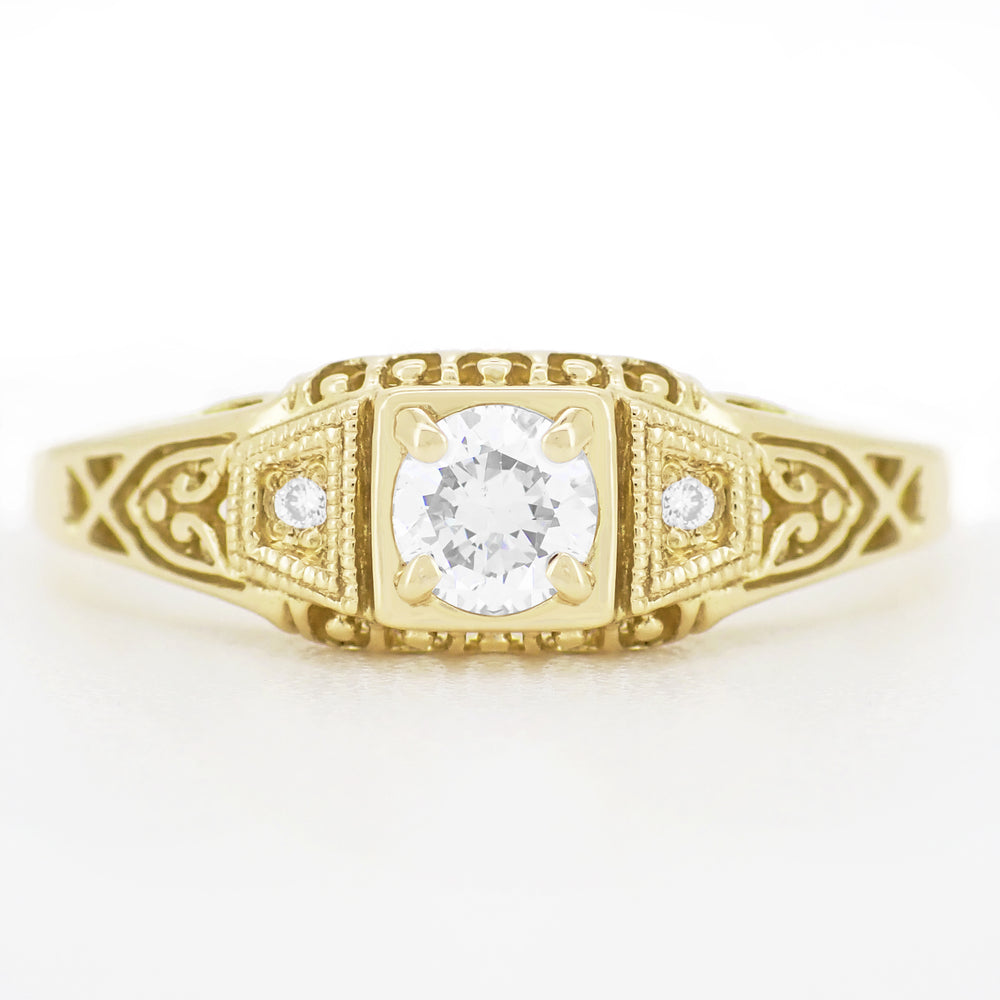 Art Deco Filigree Diamond Engagement Ring in 14 Karat Yellow Gold - Item: R640Y - Image: 4
