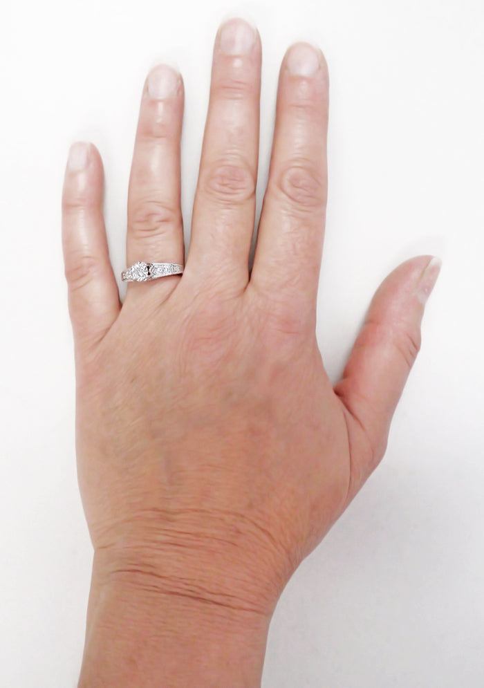 Art Deco 1/2 Carat Diamond Vintage Engagement Ring R643W50 on a Real Live Hand