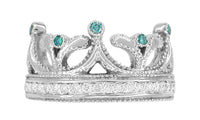 Regal Crown Ring in White Gold with Blue Diamonds and White Diamonds