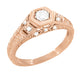Rose Gold Art Deco Filigree Antique Style Carved Hexagon 1/4 Carat Diamond Engagement Ring
