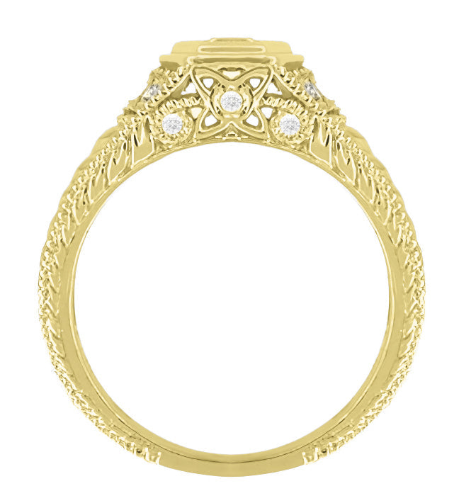 Art Deco Filigree Engraved Hexagon Yellow Gold Vintage Style Diamond Engagement Ring - 1/3 Carat T.W. - Item: R646Y10-LC - Image: 4