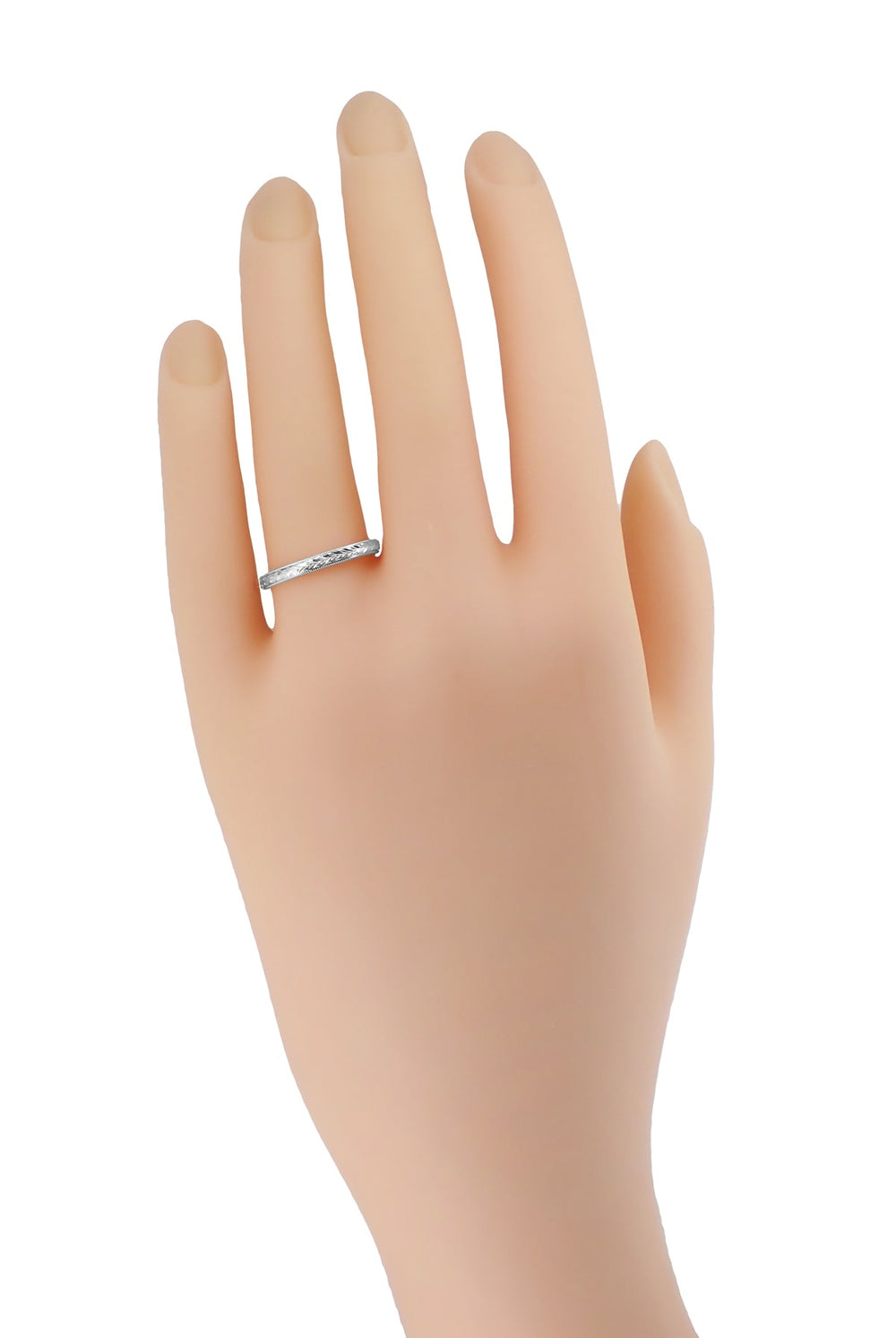 Art Deco Hand Engraved Wheat Millgrain Wedding Band in White Gold - 2.5mm Wide - Item: R652W10 - Image: 3