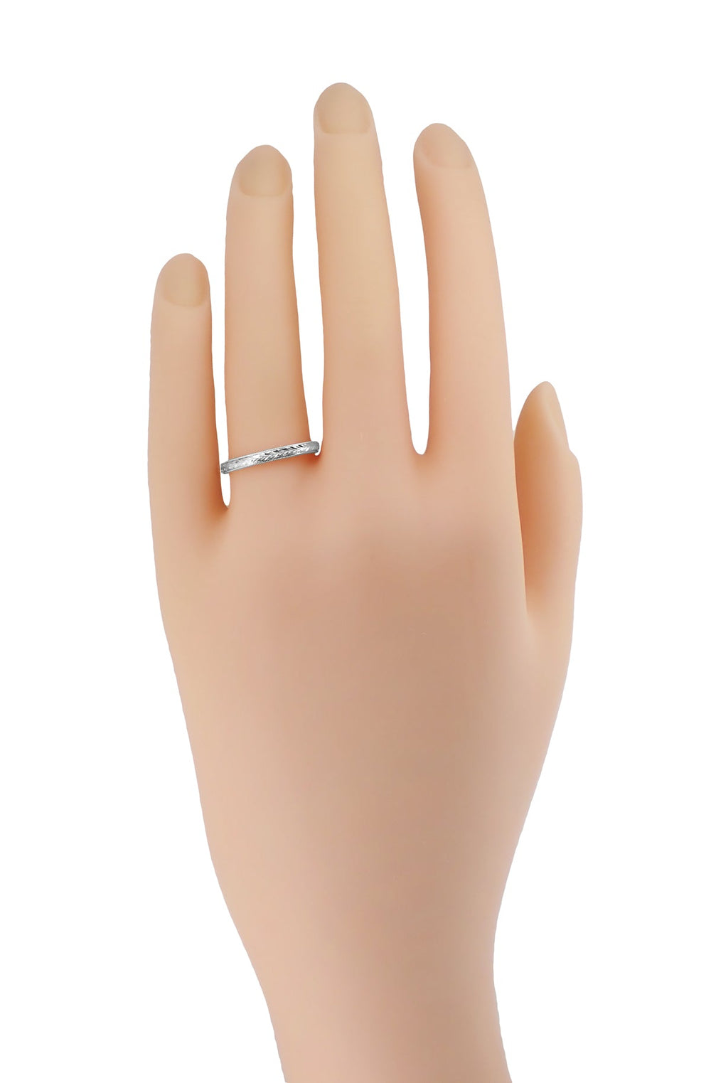 Art Deco Hand Engraved Wheat Millgrain Platinum Vintage Wedding Band Design - 2.5mm - Item: R652P - Image: 3