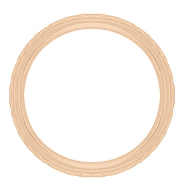 Art Deco 2.5mm Wide Hand Carved Wheat Rose Gold Antique Design Domed Wedding Ring with Milgrain Edges - alternate view
