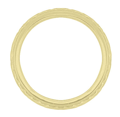 Art Deco Hand Engraved Wheat Yellow Gold Vintage Style Domed Wedding Band with Milgrain - 2.5mm Wide - 14K or 18K - alternate view