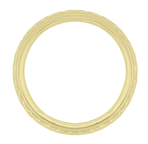 Side of Carved Wheat Yellow Gold Antique Wedding Ring Domed 2.5mm Wide - R652Y
