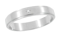 Grooved Edge Starburst Diamond Wedding Band in White Gold - 4mm Wide - 14K or 18K