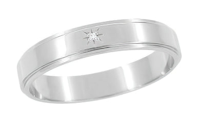 Vintage Mid Century Modern Starburst Single Diamond Mens Wedding Band 14K White Gold - R653
