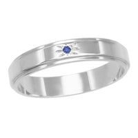 Starburst Grooved Edge 1950's Blue Sapphire Wedding Band in 14K White Gold - 4mm Wide