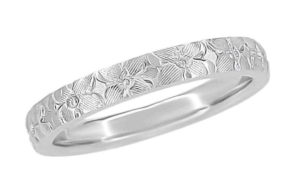 Platinum Hawaiian Hibiscus Flowers Engraved Wedding Band