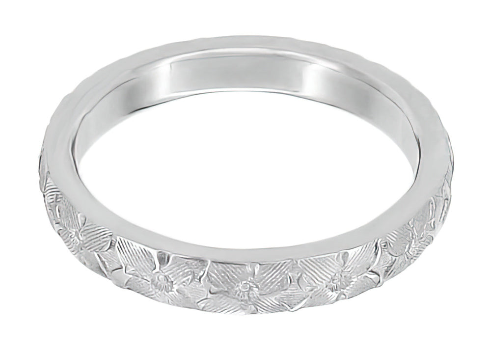 Platinum Hawaiian Hibiscus Flowers Engraved Wedding Band - Item: R668P - Image: 2