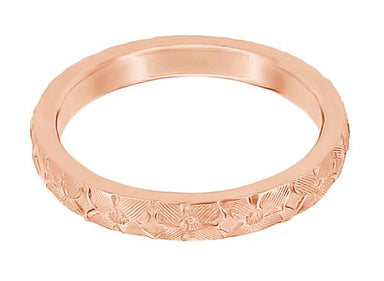 Hawaiian Hibiscus Flowers Engraved Wedding Band in 14 Karat Rose Gold - alternate view