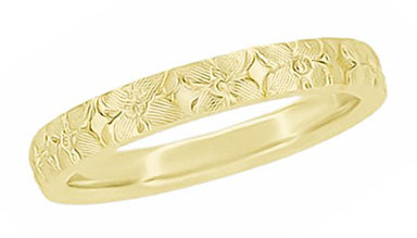 Heirloom Hibiscus Flowers Hawaiian Wedding Band in Yellow Gold - 3mm