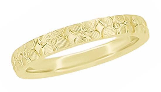 Heirloom Hibiscus Flowers Hawaiian Wedding Band in Yellow Gold - 3mm
