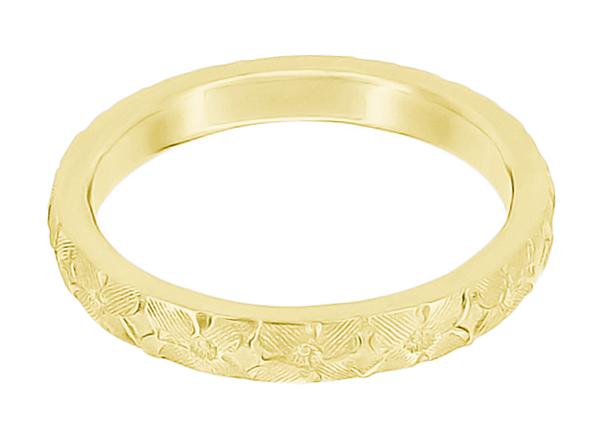 Hawaiian Hibiscus Flowers Vintage Engraved Wedding Ring - 3mm