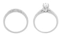 Art Deco Engraved Scrolls Diamond Engagement Ring and Wedding Ring Set in White Gold