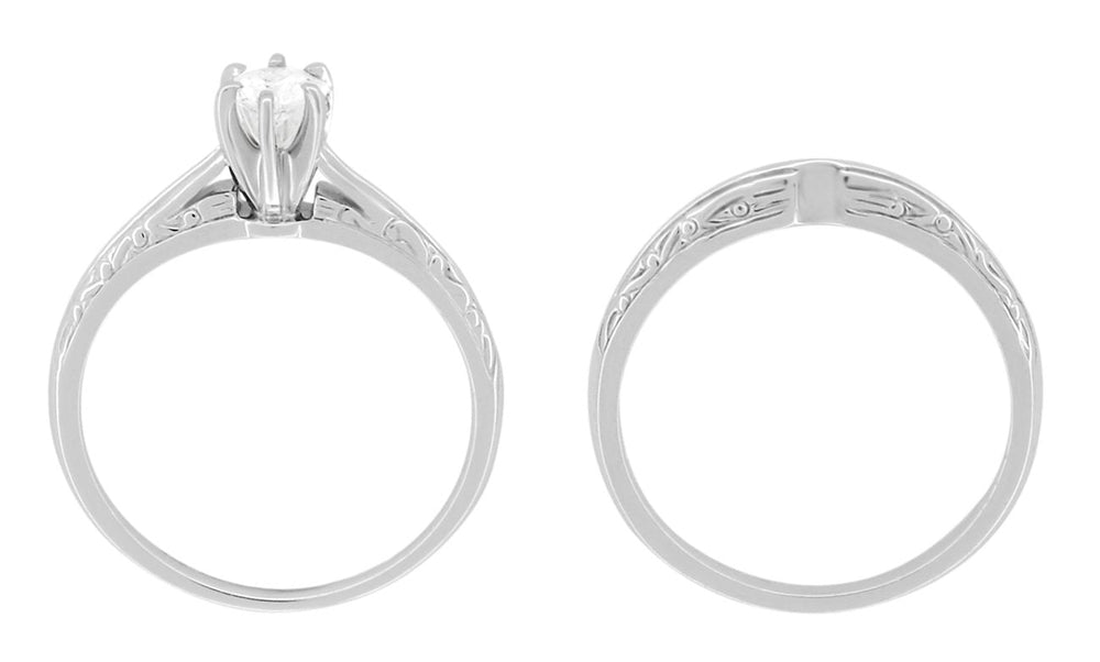Side Platinum Art Deco Wedding Set For A Woman - 2 Ring Set