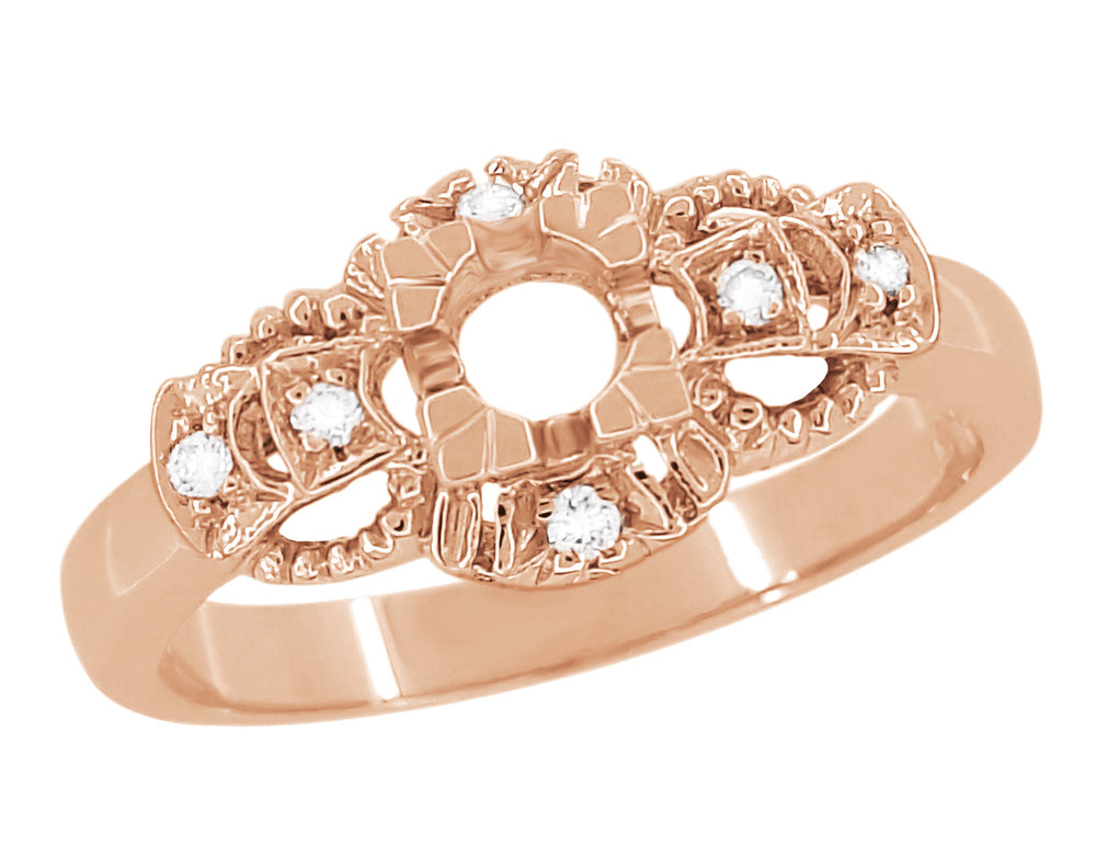 Art Deco East to West Rose Gold 1/4 Carat Round Diamond Engagement Ring Setting