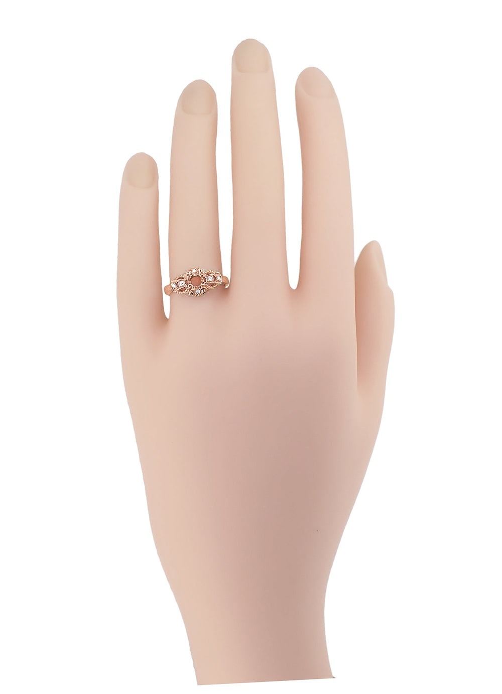 Art Deco East to West Rose Gold 1/4 Carat Round Diamond Engagement Ring Setting - Item: R680R - Image: 4