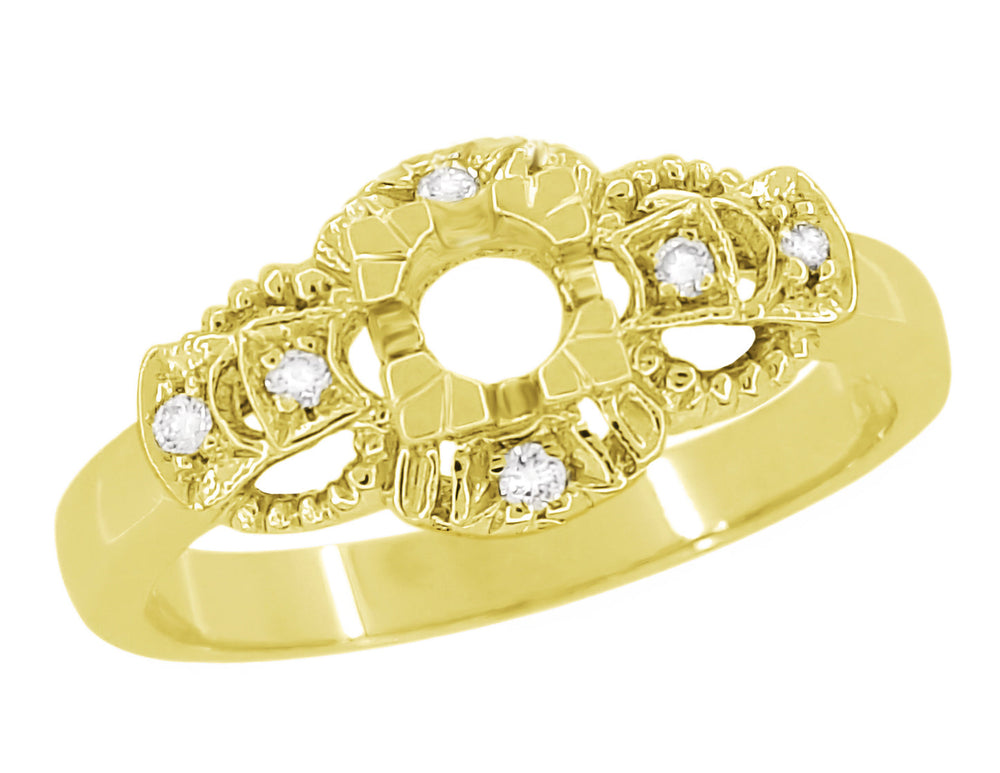 1920's East to West Yellow Gold Engagement Ring Semimount for a 1/4 Carat Round Diamond