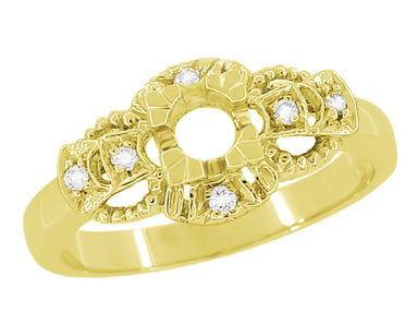 1920's East to West Yellow Gold Engagement Ring Semimount for a 1/4 Carat Round Diamond