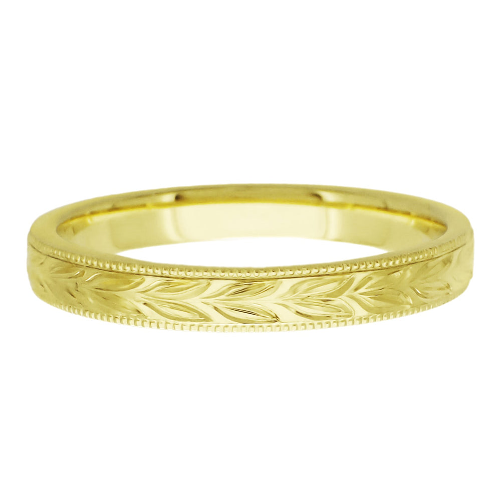 Yellow Gold Vintage Inspired Hand Carved Hawaiian Maile Leaves Wedding Band - 10K, 14K or 18K - Item: R719Y10 - Image: 4