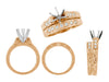 Art Deco Antique Pink Gold Bridal Ring Set with 3/4 Ct Engagement Ring Setting for a Round Diamond and Matching Diamond Wedding Band with Hand Engraved Scroll Pattern - R724R