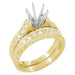 Art Deco Scrolls Engraved Yellow Gold 3/4 Carat Round Diamond Engagement Ring Mounting and Wedding Ring Set - 14K or 18K