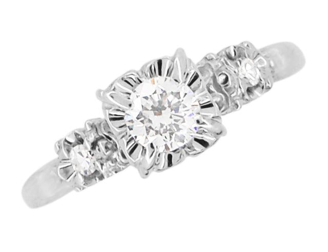 Viviane 1950's Square Set Vintage Diamond Engagement Ring in 14 Karat White Gold - Item: R729-10 - Image: 2