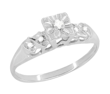 Rylie Mid Century Modern Vintage Diamond Engagement Ring in 14K White Gold