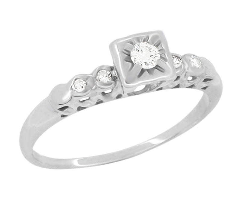 Anabel 1950's Vintage Mid Century Modern Square Halo Engagement Ring in 14 Karat White Gold - Item: R759-10 - Image: 2